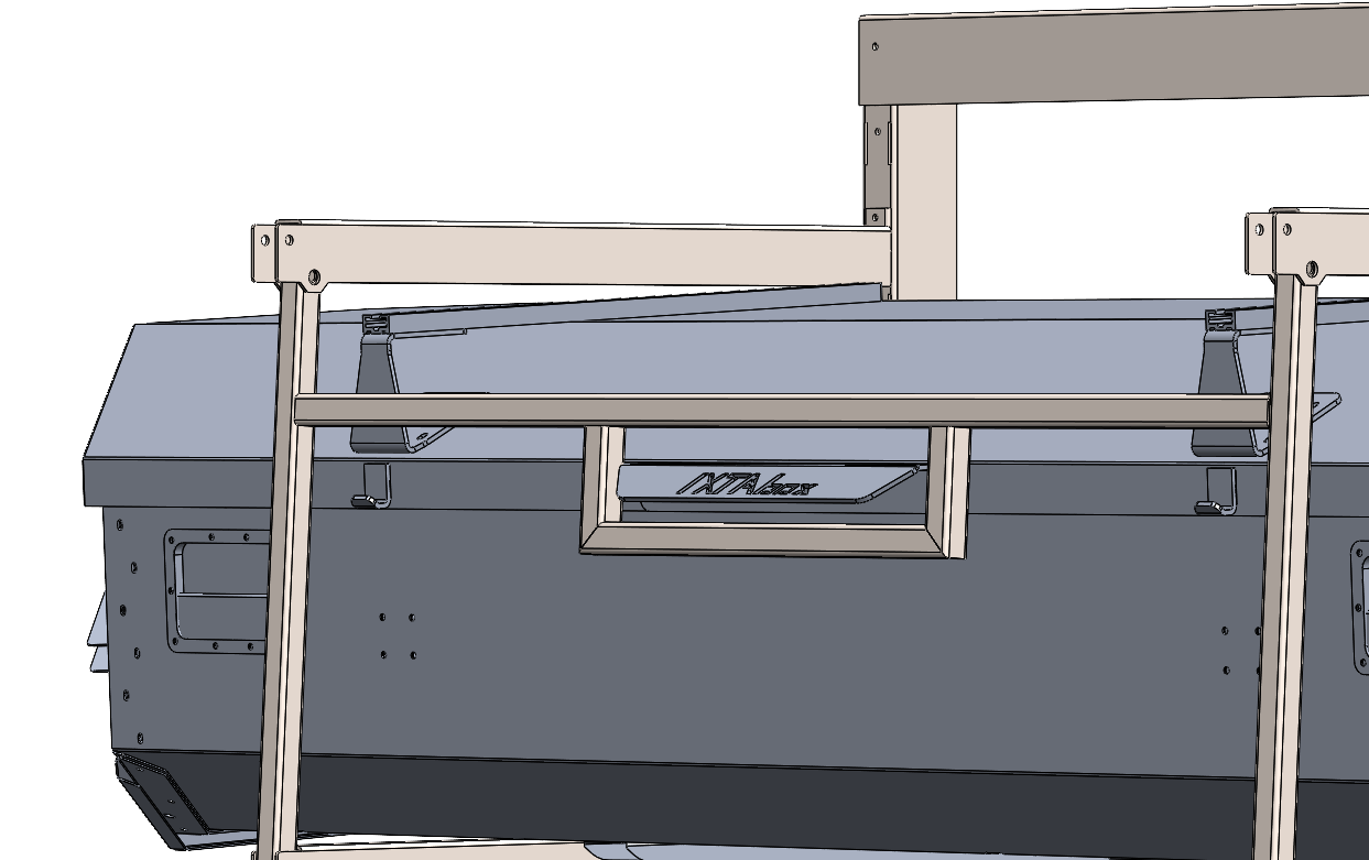 CAD detail of the front-door tube locking over the box handle